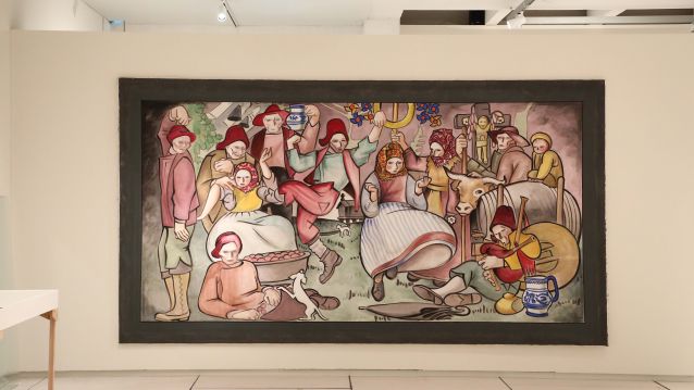 Escena de romería basada en un boceto de Castelao