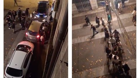 Grupos de mozos de madrugada na rúa Serra Grupos de mozos de madrugada na rúa Serra