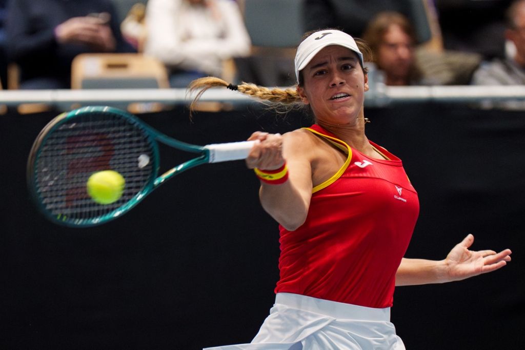 Jéssica Bouzas, en un partido con España en la Billie Jean King Cup