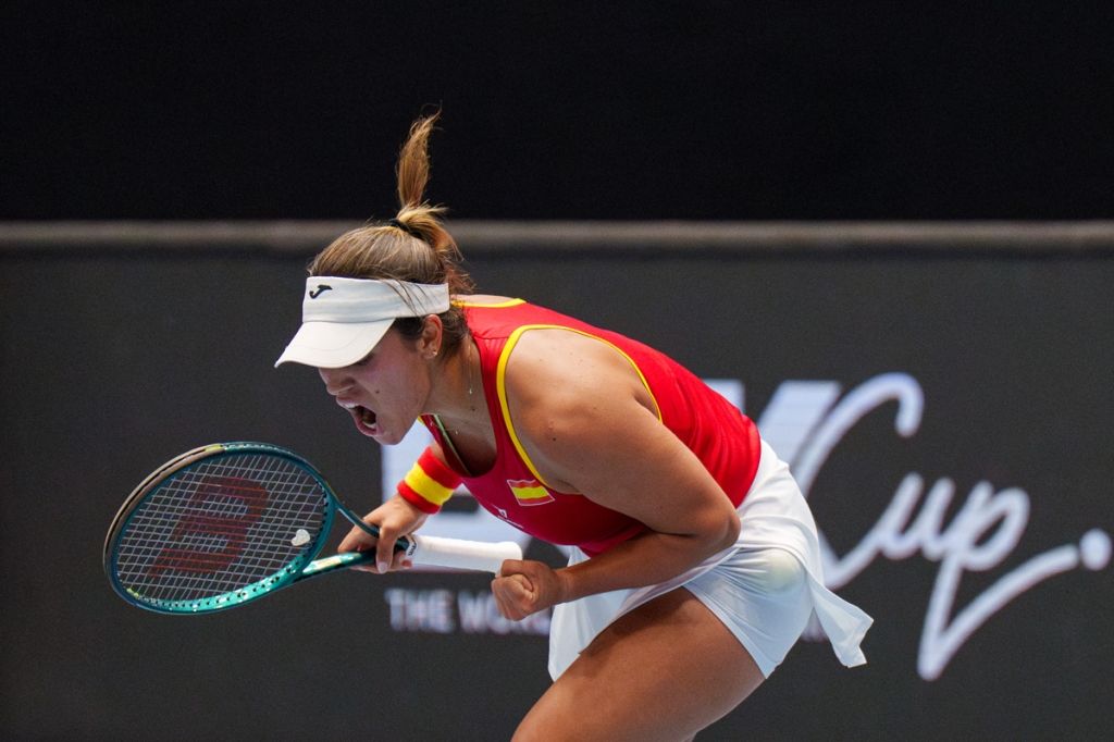 Jéssica Bouzas, en un partido con España en la Billie Jean King Cup