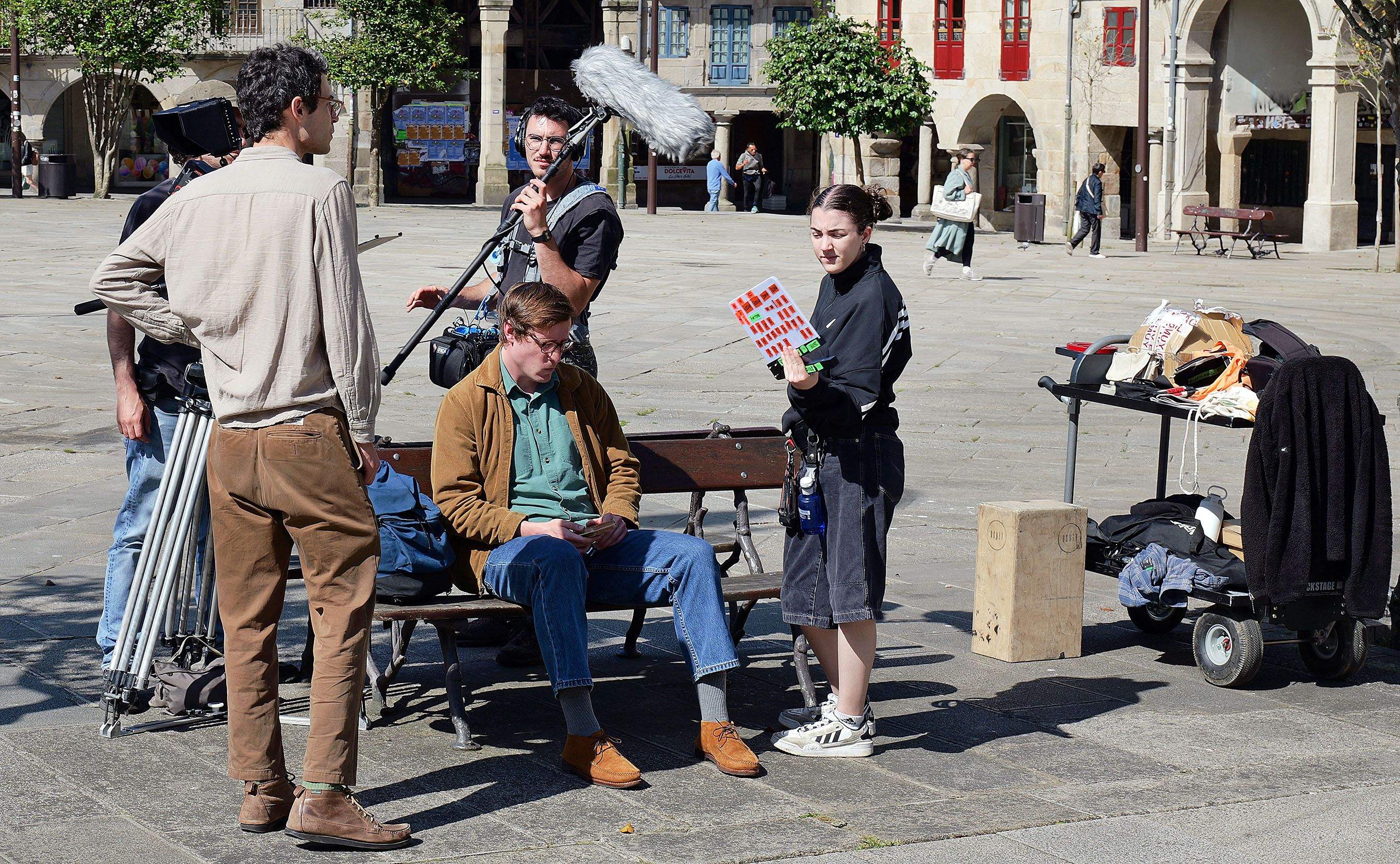 Un rodaje en la Praza da Ferrería de Pontevedra