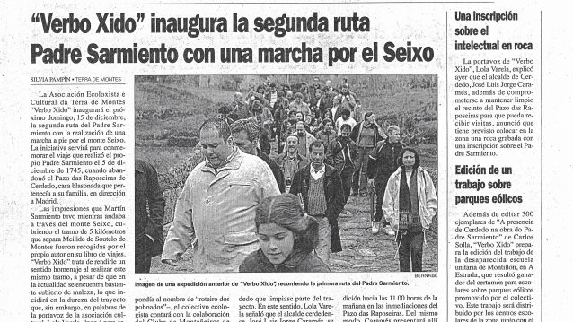 Primeira visita guiada ao monte do Seixo (Faro de Vigo, 12 12 2002). Primeira visita guiada ao monte do Seixo (Faro de Vigo, 12 12 2002).