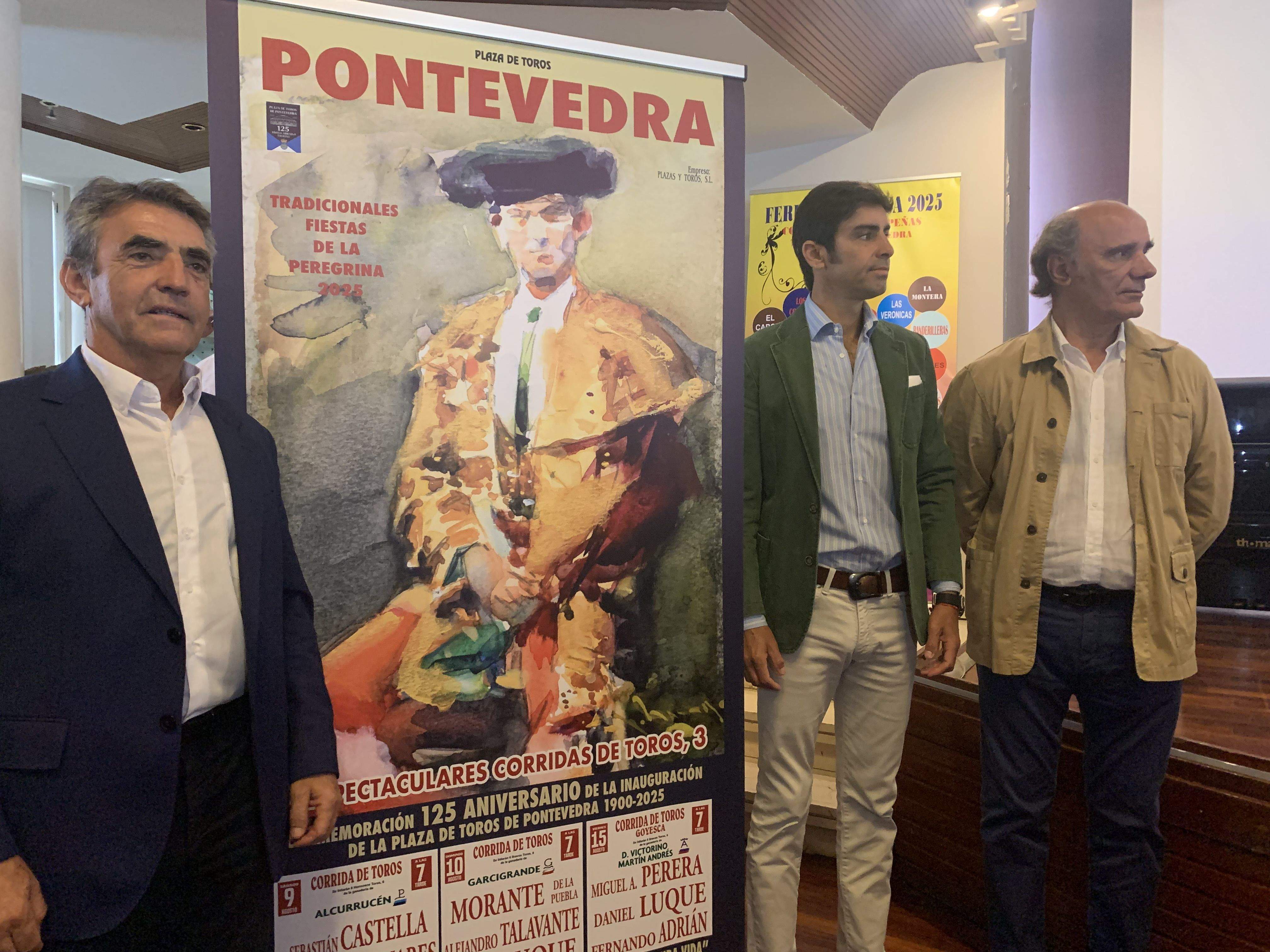 Victorino Martín, Miguel Ángel Perera y Pablo Lozano en la presentación de la Feria taurina de la Peregrina 2025
