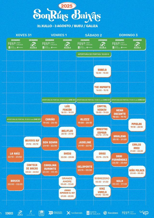 Horarios do festival SonRías Baixas 2025