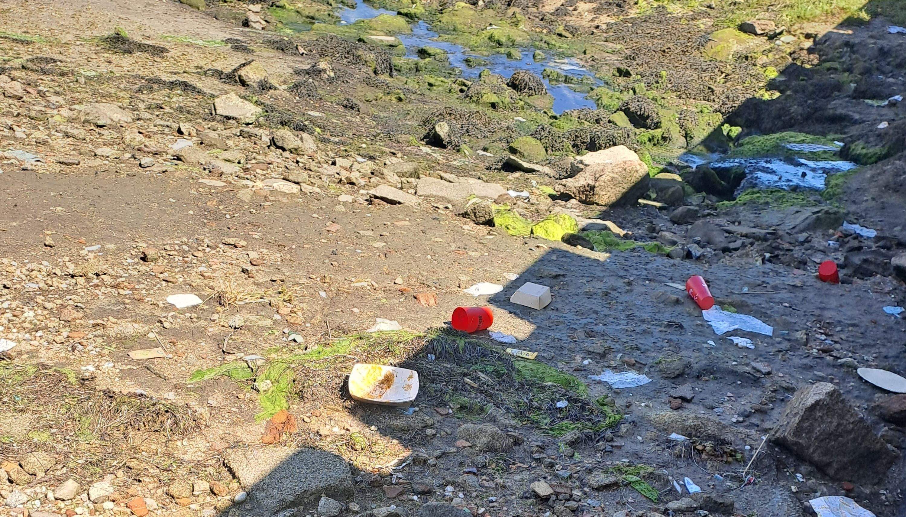 Lixo en Cambados despois de Son do Mar
