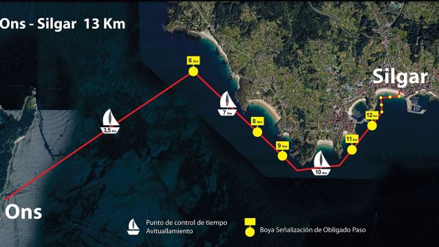 Percorrido da proba a nado entre Silgar e Ons Percorrido da proba a nado entre Silgar e Ons