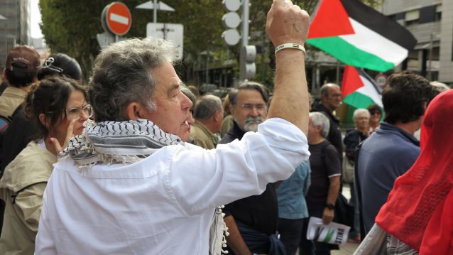 Protestas propalestinas al paso de La Vuelta por Pontevedra
