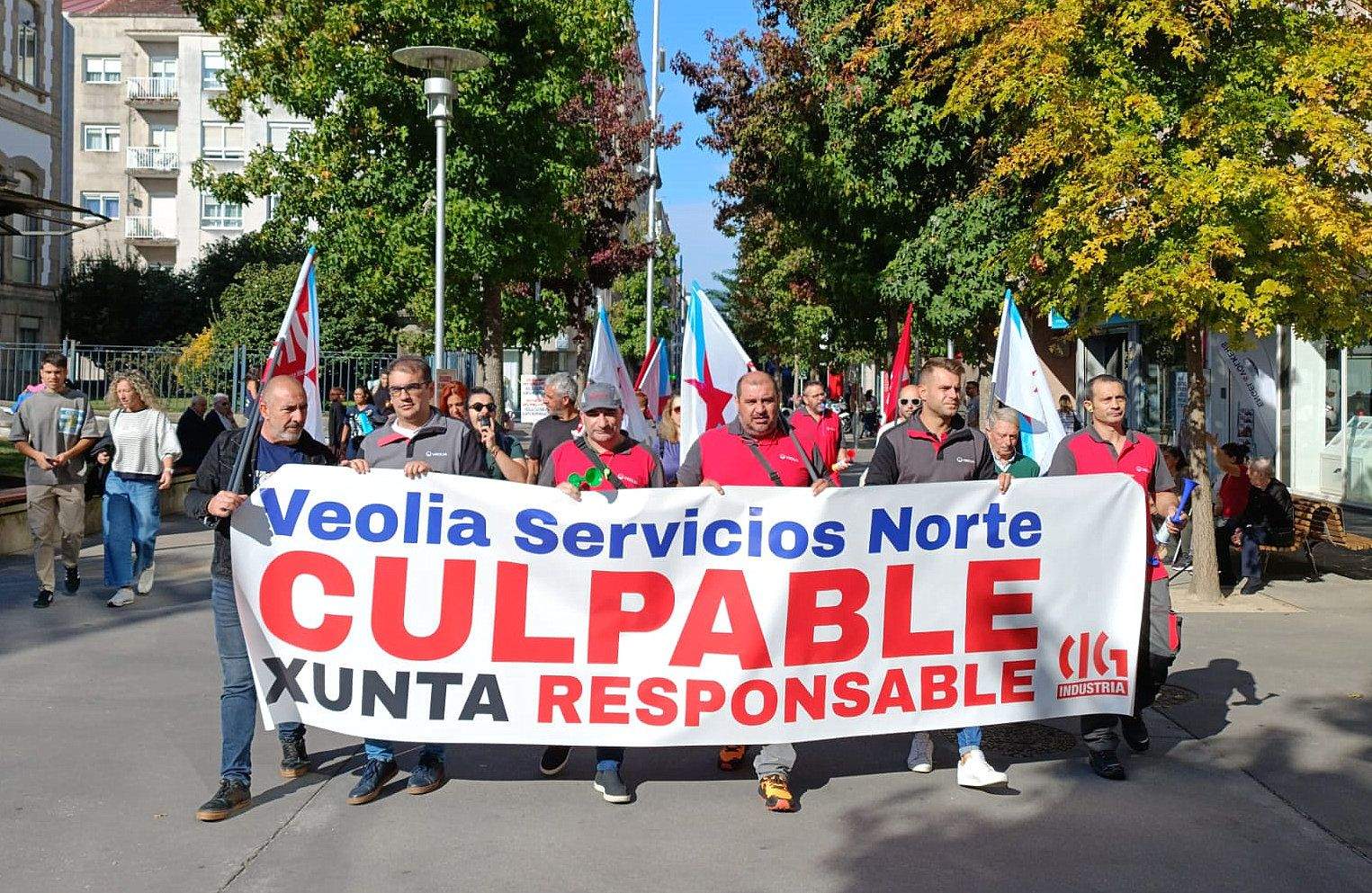 Trabajadores de Veolia durante la marcha de protesta