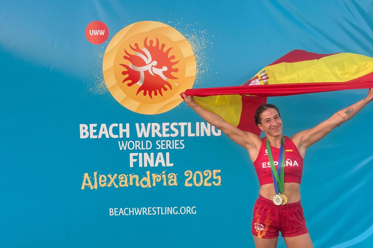 Lydia Pérez, na Final Mundial de Loita Praia en Alejandría
