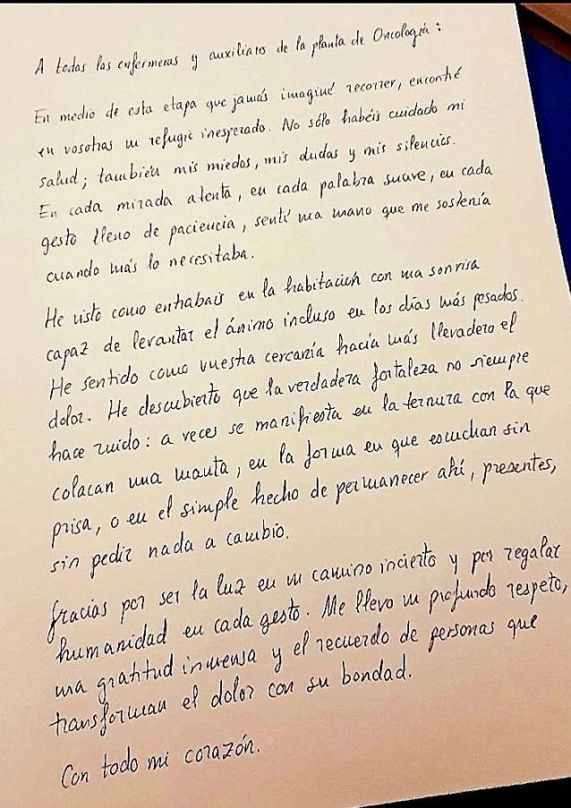 Carta da paciente de Oncoloxía Carta da paciente de Oncoloxía