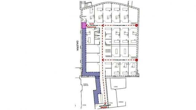 Plano da proposta realizada para crear a clínica sanitaria no patio de butacas do Gónviz