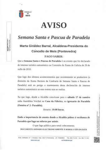 Aviso del Concello de Meis Aviso del Concello de Meis