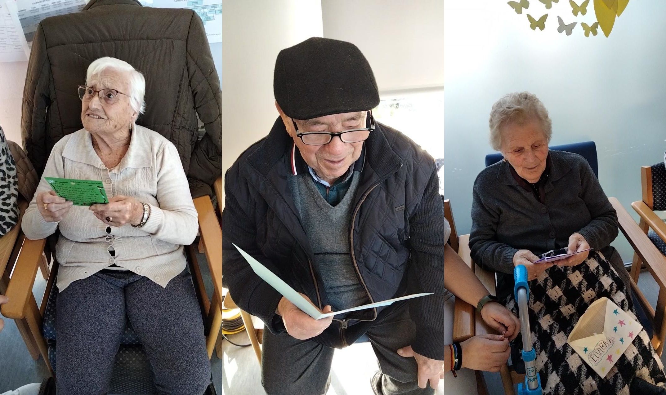 Algunos de los mayores leyendo sus postales