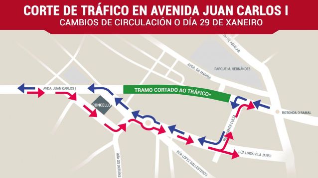Cambios de circulación polo corte dun tramo da avenida Xoán Carlos I en Vilagarcía Cambios de circulación polo corte dun tramo da avenida Xoán Carlos I en Vilagarcía
