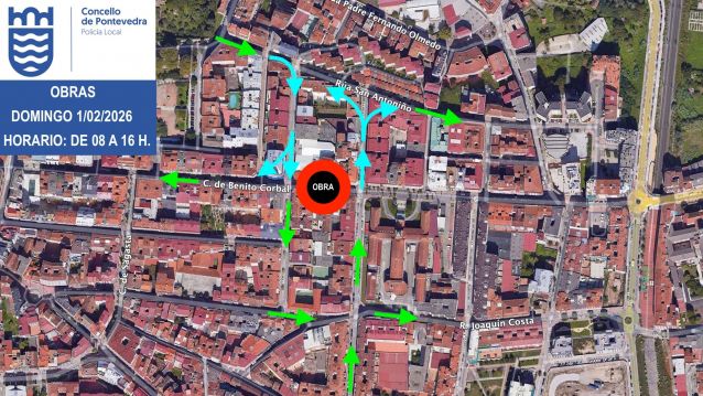 Plano dos cambios de tráfico na contorna de Benito Corbal para este 1 de febreiro