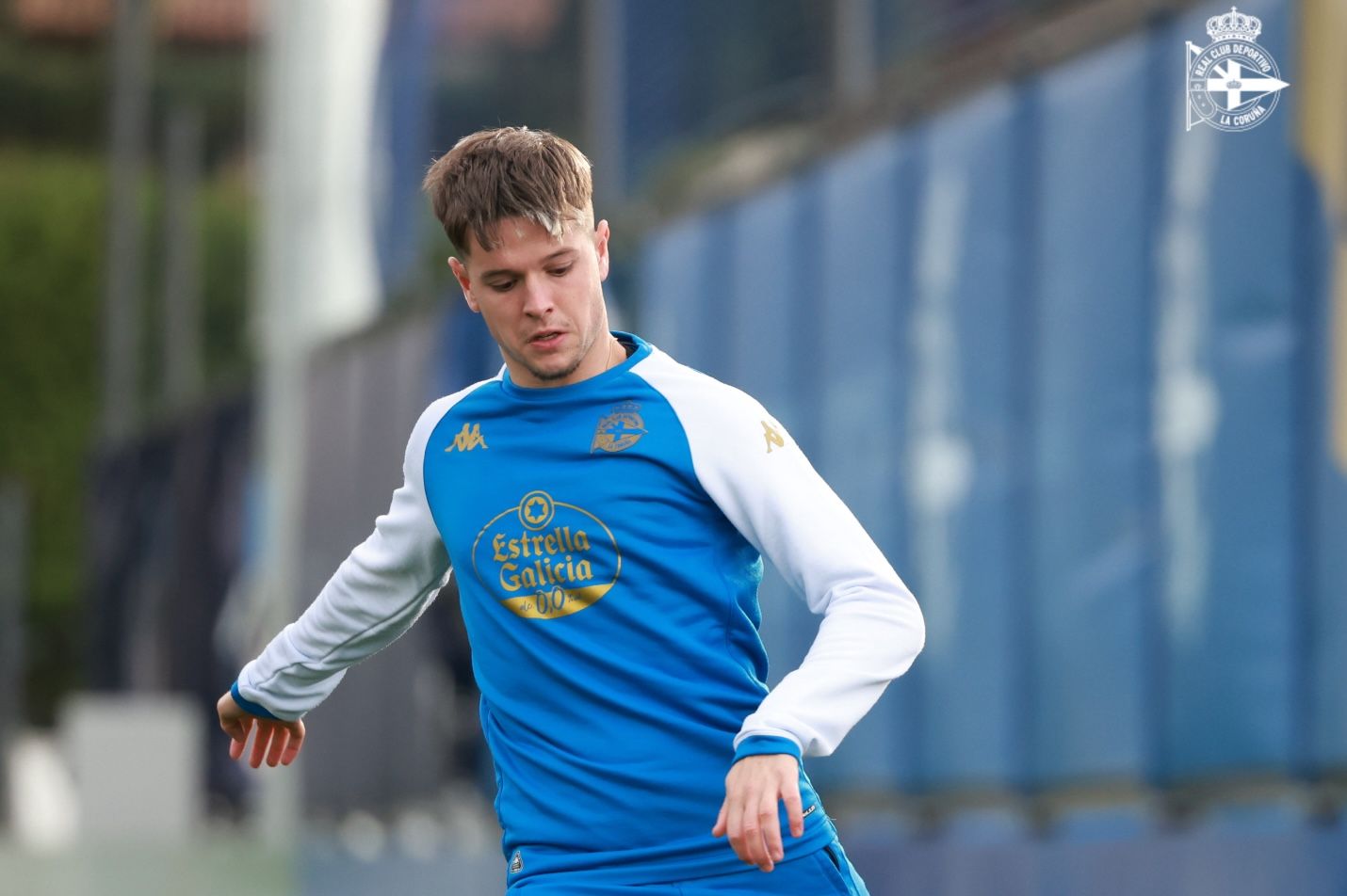 Rubén López, en un entrenamiento del RC Deportivo