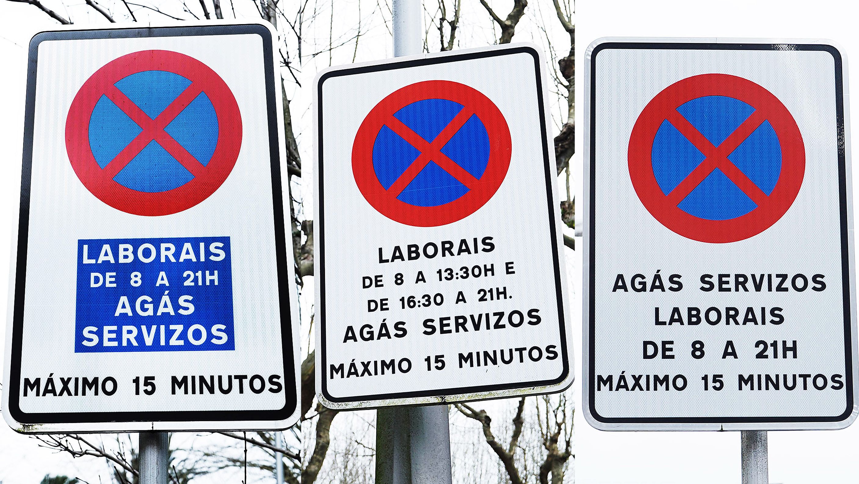 Distintas señales para regular el estacionamiento de 'servicios' en Pontevedra