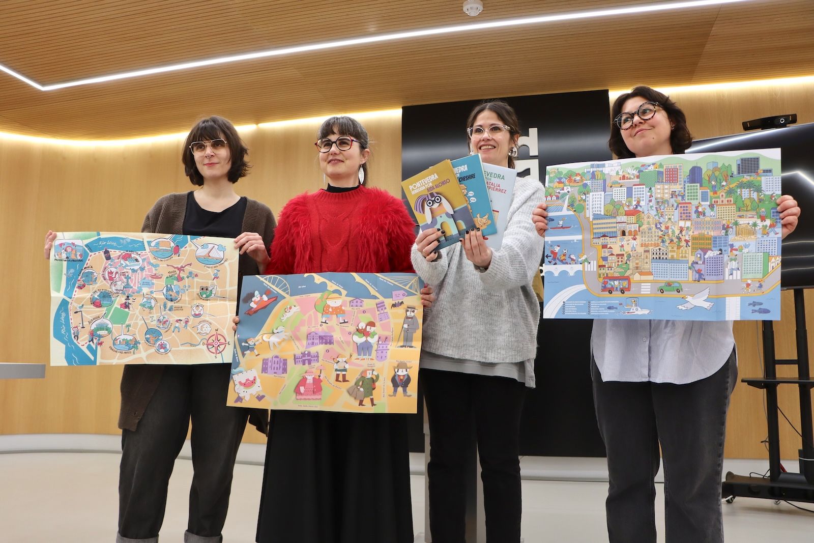 Natalia Umpiérrez, Aida Alonso y Paula Cheshire con Anabel Gulías