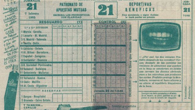 Boleto de quiniela do ano 1965.
