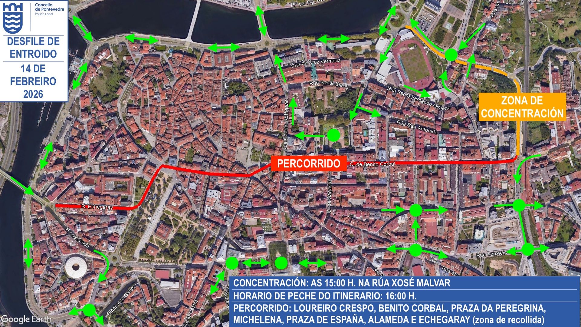 Plan de tráfico por el Desfile de Entroido