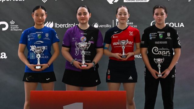 Jiaqi Guo y Alba Prado, en el podio del Torneo Estatal en Tarragona