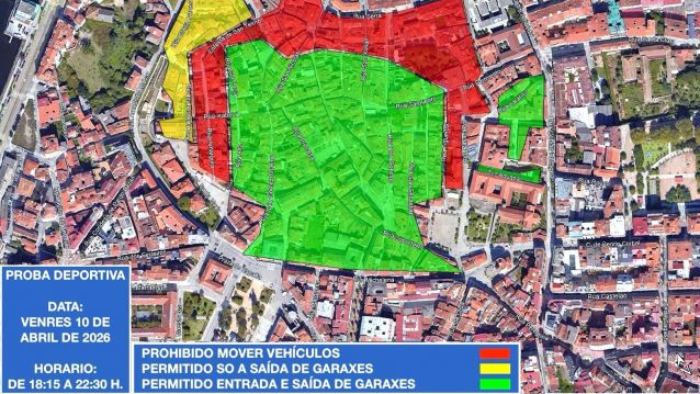 Plan de tráfico con motivo da proba do MTB Tour no centro histórico