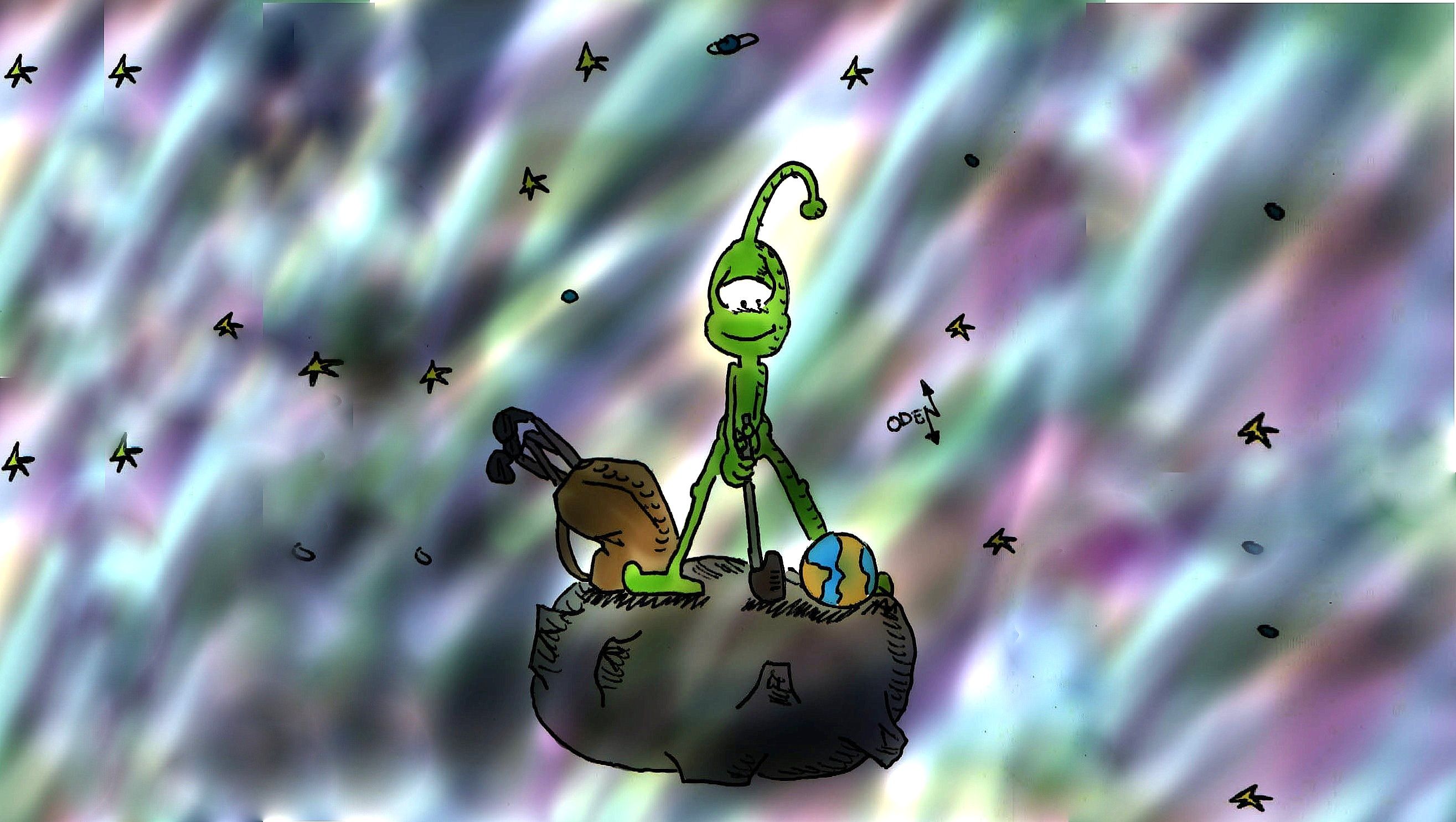 Extraterrestre xogando ao golf coa Terra