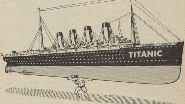 Caricatura de José Diéguez sosteniendo el Titanic Caricatura de José Diéguez sosteniendo el Titanic