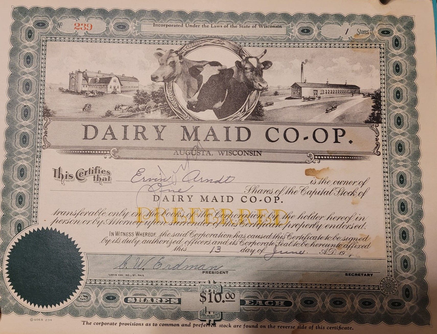 Participación da cooperativa Dairy Maid (Augusta Wisconsin), ano 1946. Participación da cooperativa Dairy Maid (Augusta Wisconsin), ano 1946.