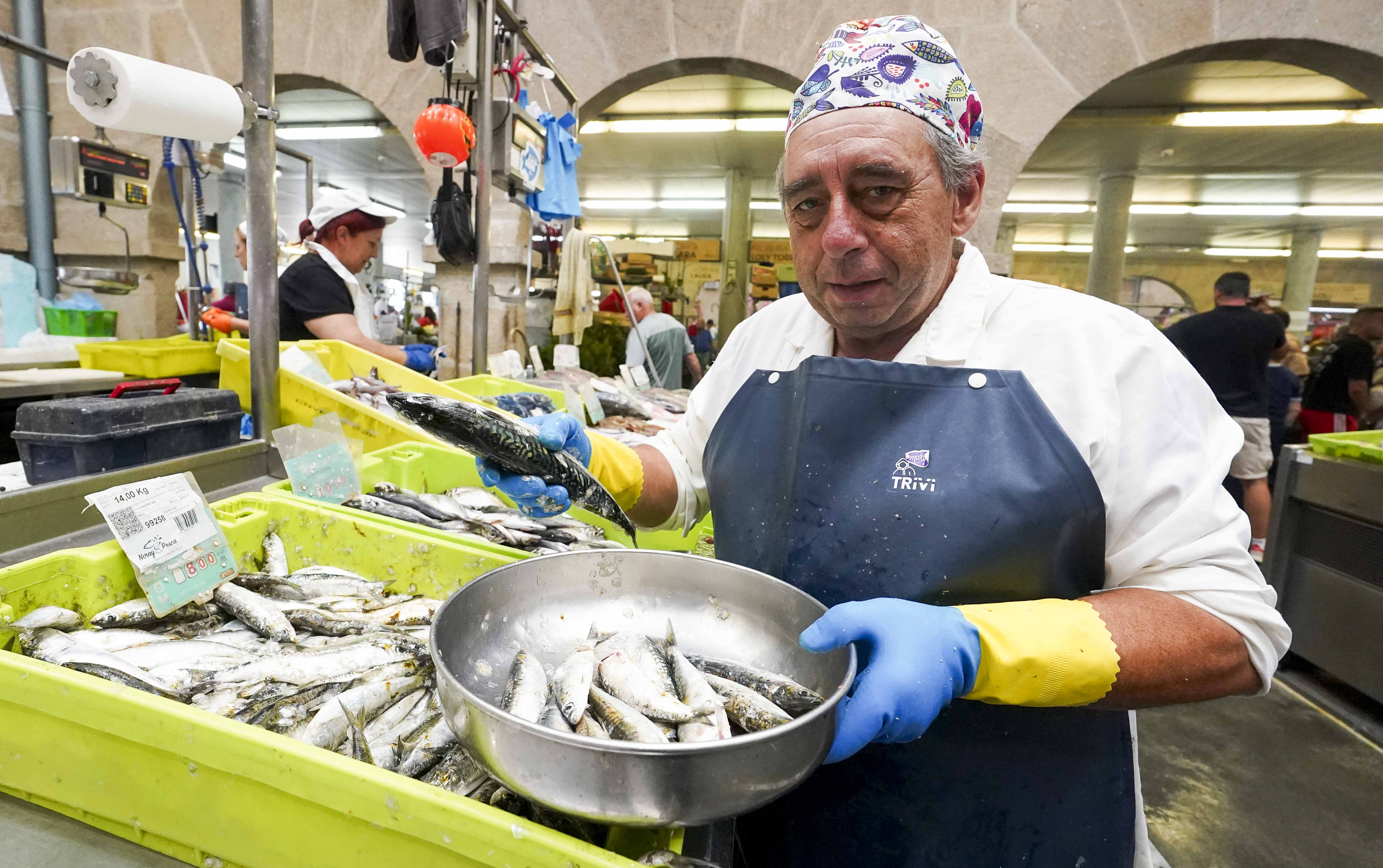 Puestos de pescado y carne en el Mercado de Abastos