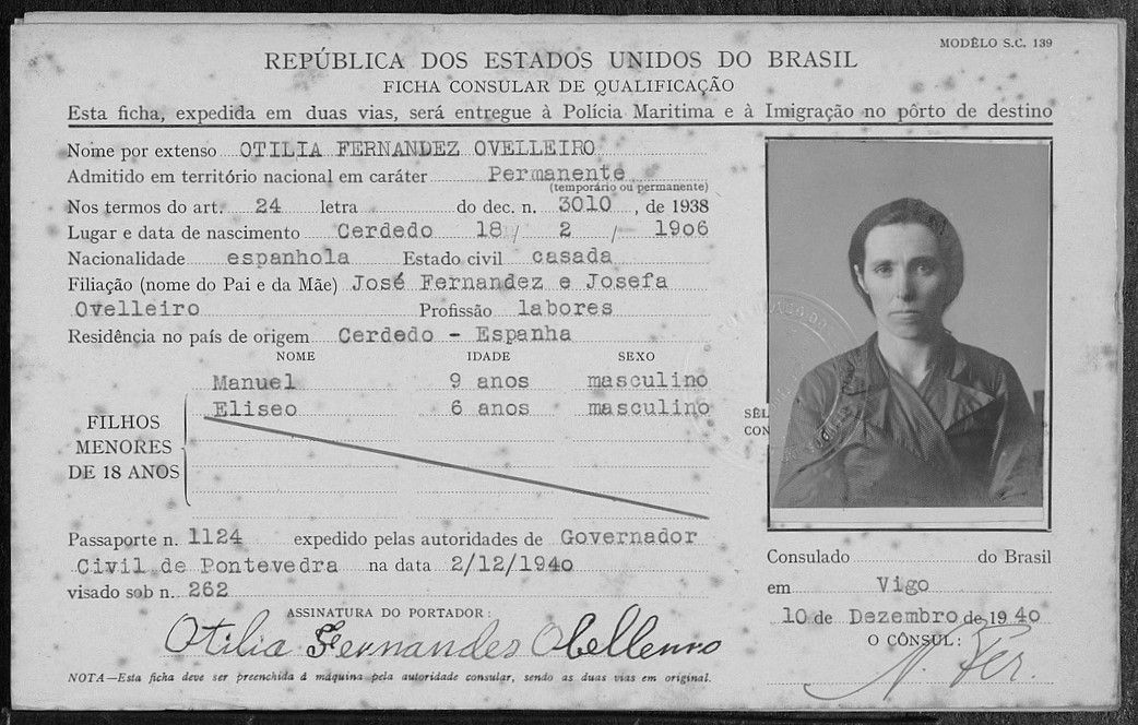 Ficha consular de qualificaçao de Otilia Fernández (Consulado do Brasil en Vigo).
