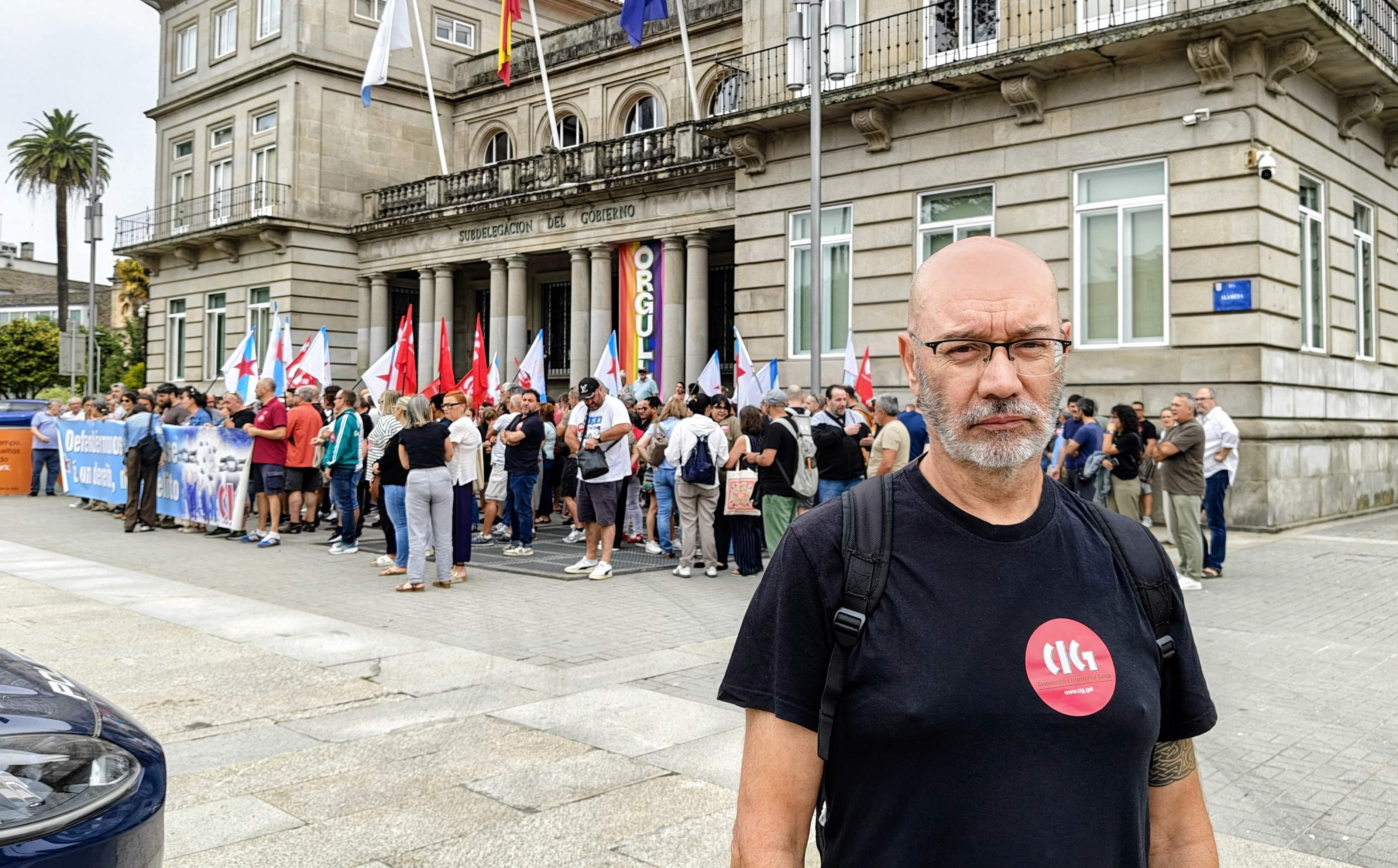 Alberto Gonçalves, secretario comarcal da CIG en Vigo, na protesta