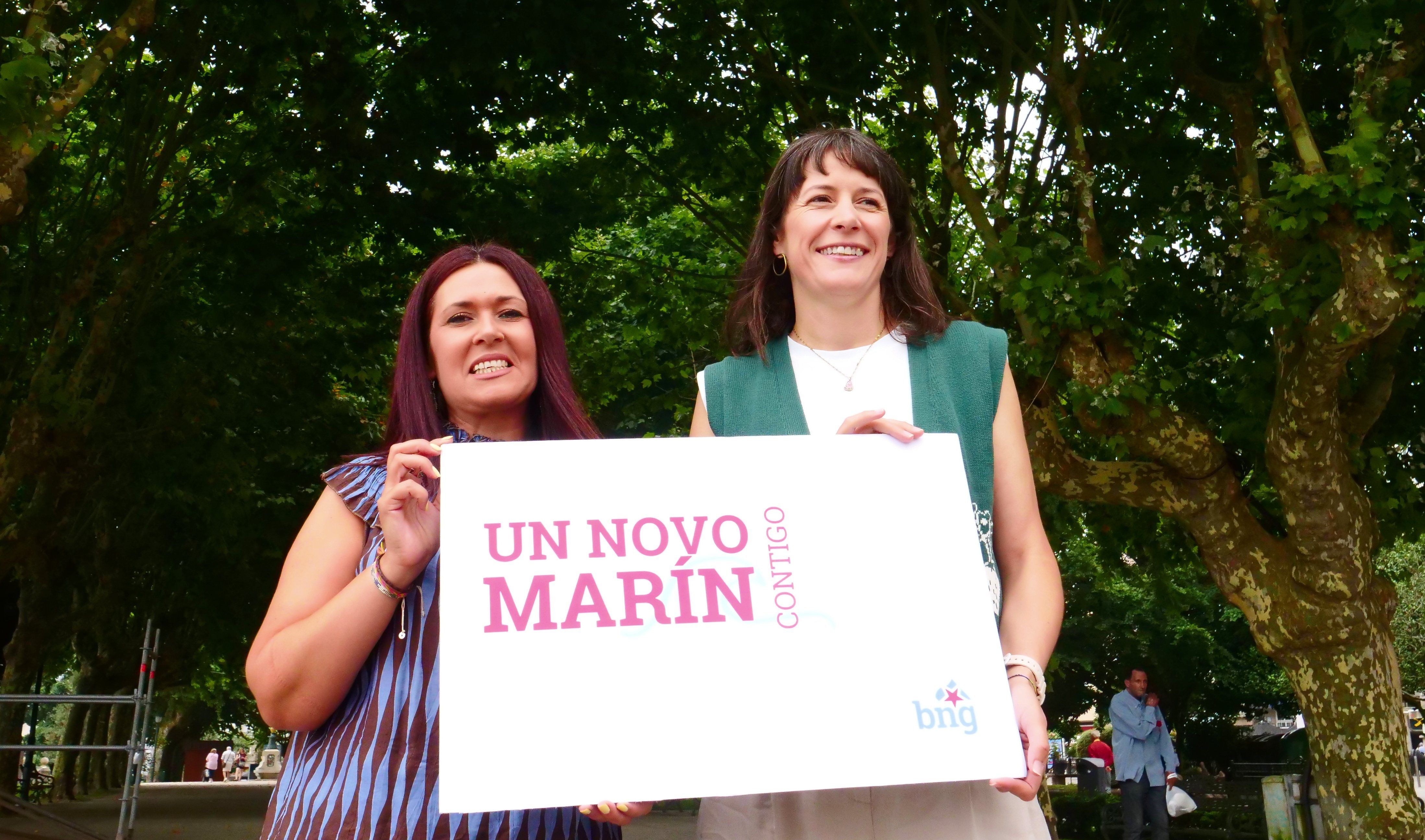 Lucía Santos, candidata a la alcaldía de Marín junto a la portavoz nacional del BNG, Ana Pontón