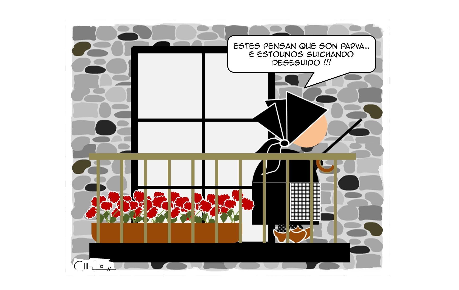 Os Recortiños Guichando desde o balcón