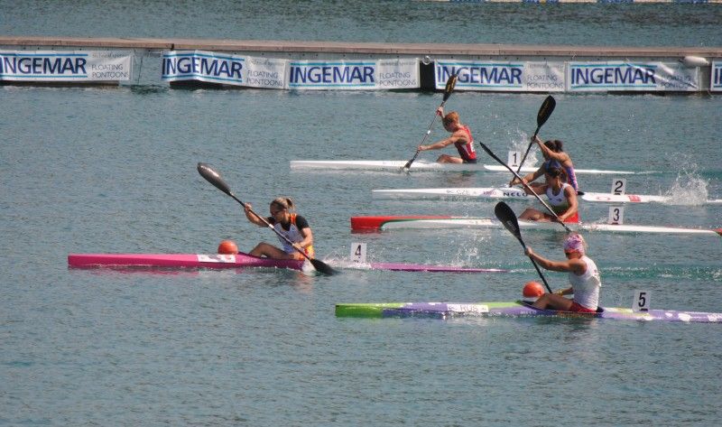 Teresa Portela durante a semifinal de K-1 200 en Milán