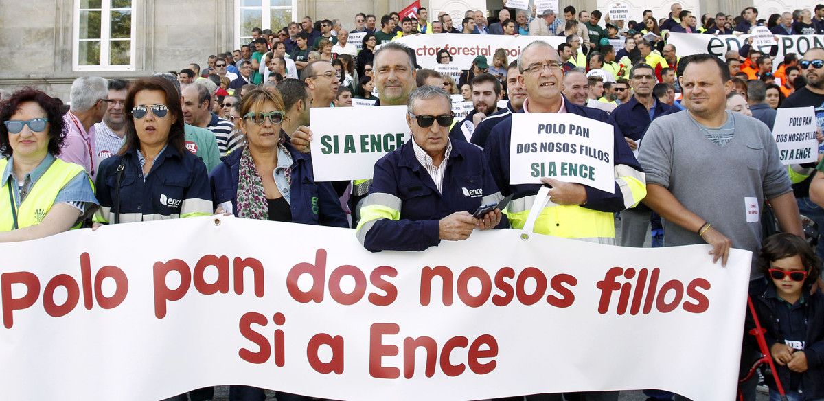 Trabajadores de Ence y de empresas auxiliares en el pleno de la Deputación