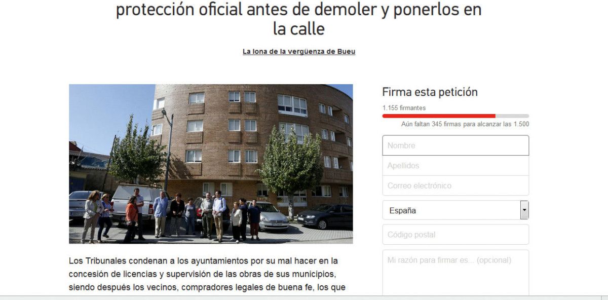 Petición de firmas en change para que se indemnice a los vecinos del edificio Pintos de Bueu