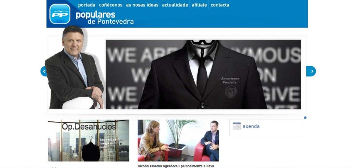 Captura de la web del Partido Popular de Pontevedra tras el ataque de Anonymous