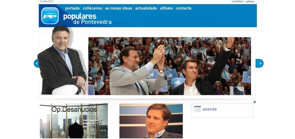 Captura de la web del Partido Popular de Pontevedra tras recuperar su aspecto habitual