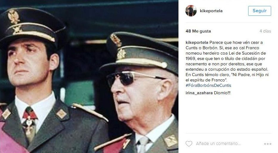 Publicación do concelleiro de cultura de Cuntis na súa conta persoal de Instagram