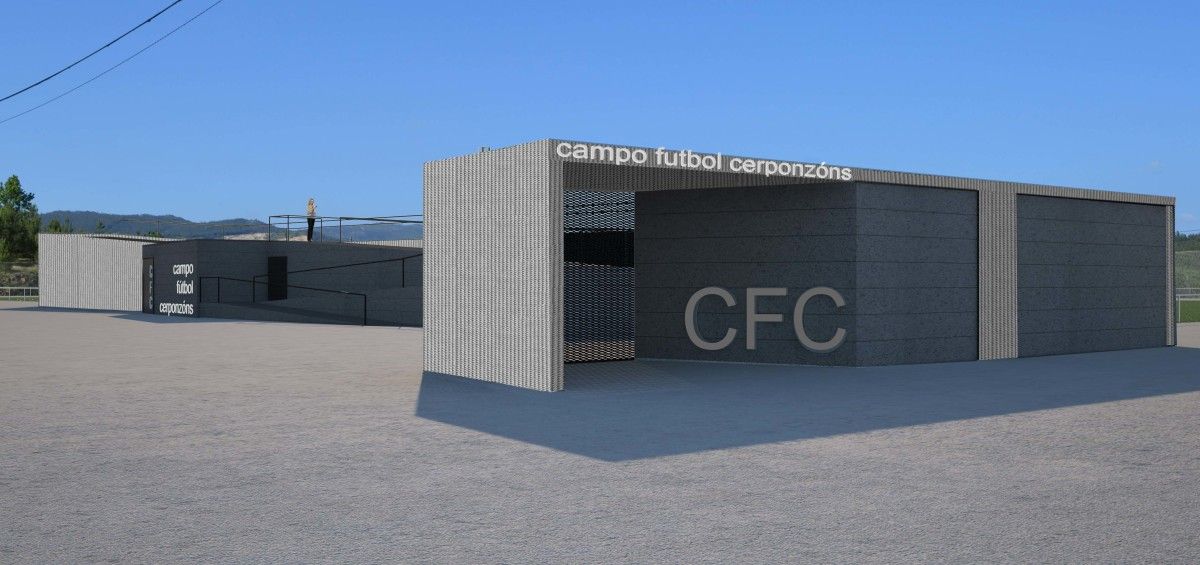 Recreación do novo campo de fútbol de Chan do Monte, en Cerponzóns