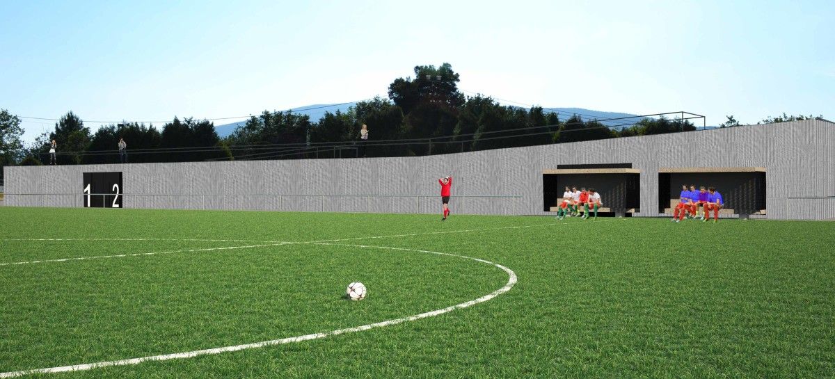 Recreación del nuevo campo de fútbol de Chan do Monte, en Cerponzóns