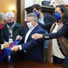 O presidente do  FC Barcelona, Joan Laporta, visita Marín para reunirse con  peñistas