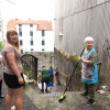 Sara e Isabel, con 86 e 83 anos, xunto a outra veciña limpan o barrio de Altamira