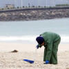 Recogida de pellets en la playa de Silgar